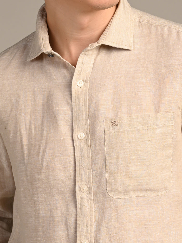 Full sleeves Slim Fit Beige Pure Linen Solid Shirt
