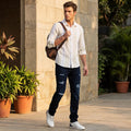 Full Sleeves Slim Fit Beige Stucture Striper Shirt