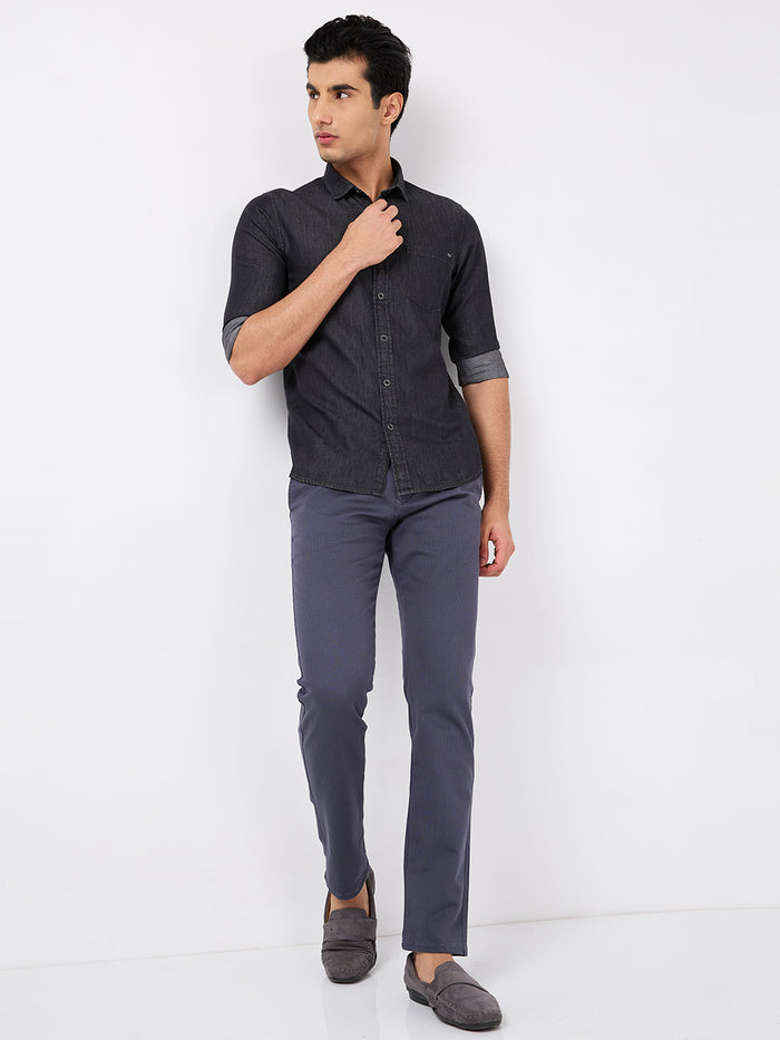 Full sleeves Slim Fit Black Dark Wash Indigo Solid Shirt