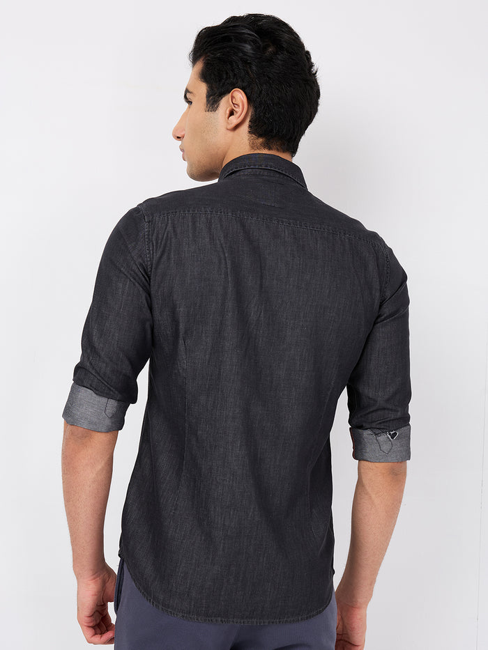 Full sleeves Slim Fit Black Dark Wash Indigo Solid Shirt