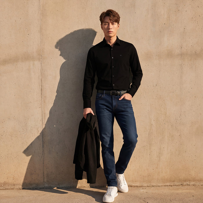 Full sleeves Slim Fit Black Premium Satin Solid Shirt