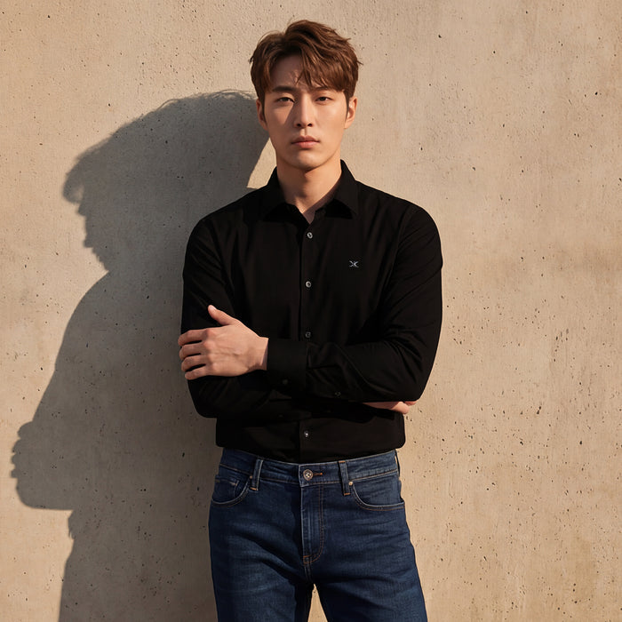 Full sleeves Slim Fit Black Premium Satin Solid Shirt