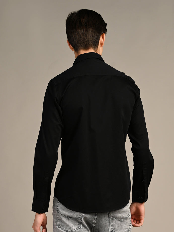 Full sleeves Slim Fit Black Premium Satin Solid Shirt