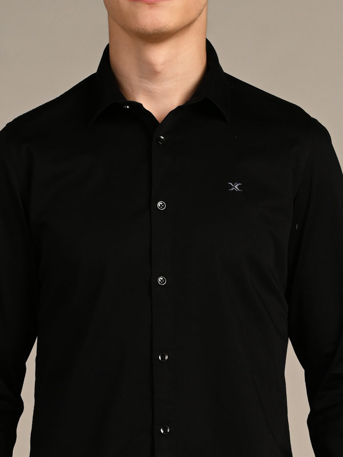 Full sleeves Slim Fit Black Premium Satin Solid Shirt