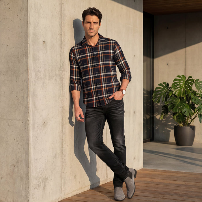 Full Sleeves Slim Fit Black Structure Checks Shirt