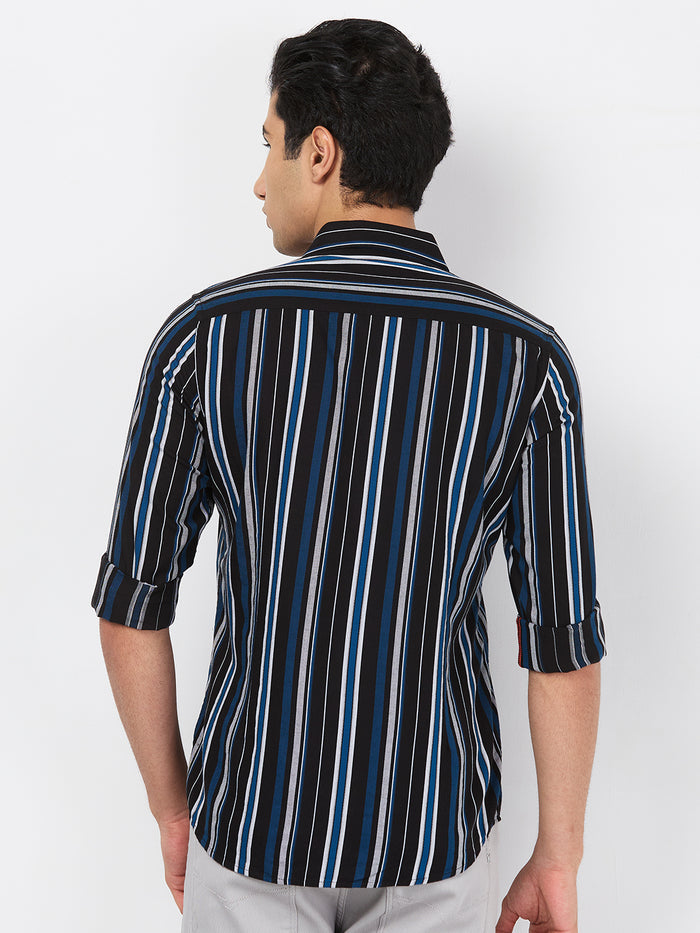 Full sleeves Slim Fit Black Structured Striper Shirt