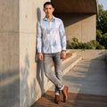 Full Sleeves Slim Fit Blue All-Over Big Abstract Grunge Print Shirt