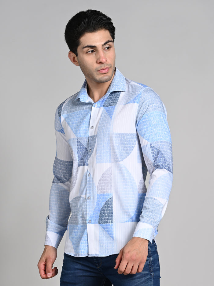 Full Sleeves Slim Fit Blue All-Over Big Abstract Grunge Print Shirt