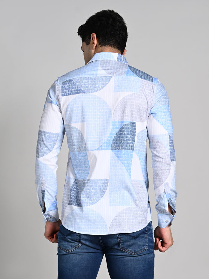 Full Sleeves Slim Fit Blue All-Over Big Abstract Grunge Print Shirt