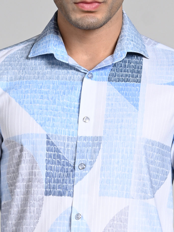 Full Sleeves Slim Fit Blue All-Over Big Abstract Grunge Print Shirt