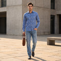 Full sleeves Slim Fit Blue All Over Micro floral Dobby Textured Print Shirt