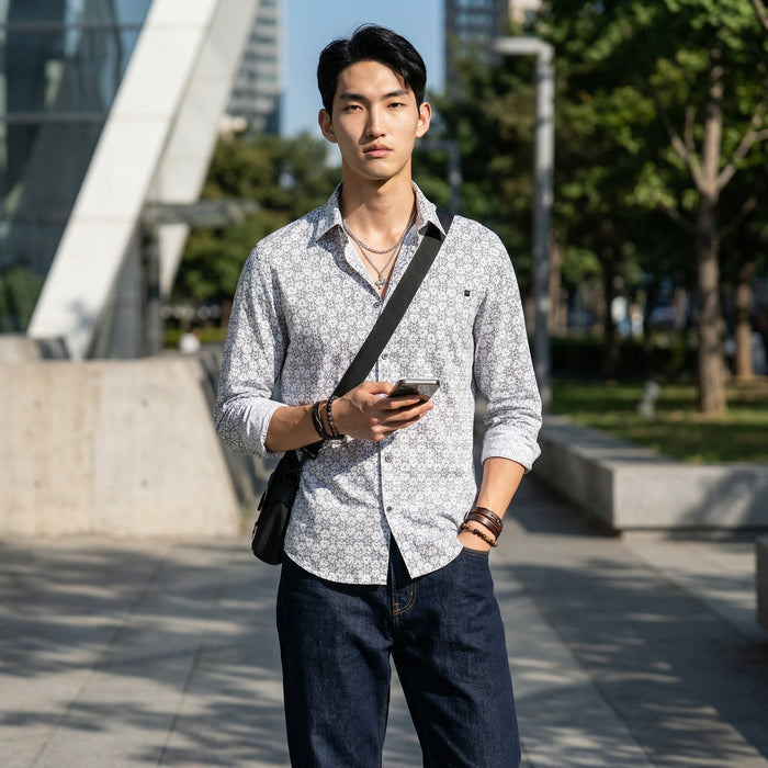 Full Sleeves Slim Fit Blue All Over Monogram Floral Satin Solid Shirt