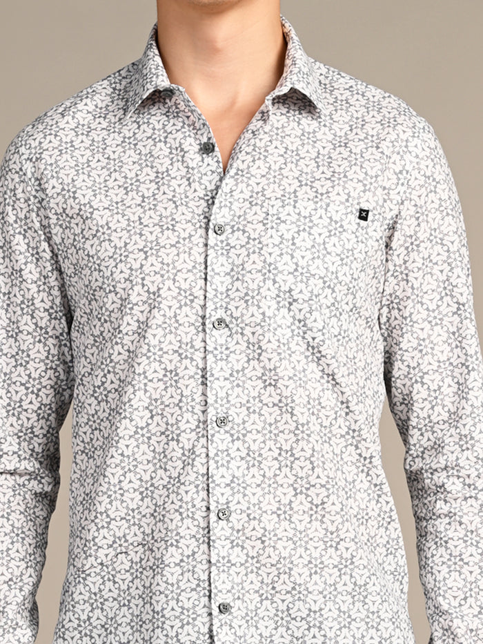 Full Sleeves Slim Fit Blue All Over Monogram Floral Satin Solid Shirt