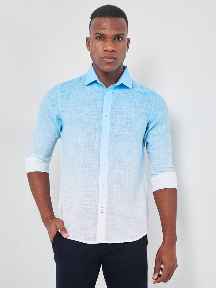 Full sleeves Slim Fit Blue Ombre Slub Print Shirt