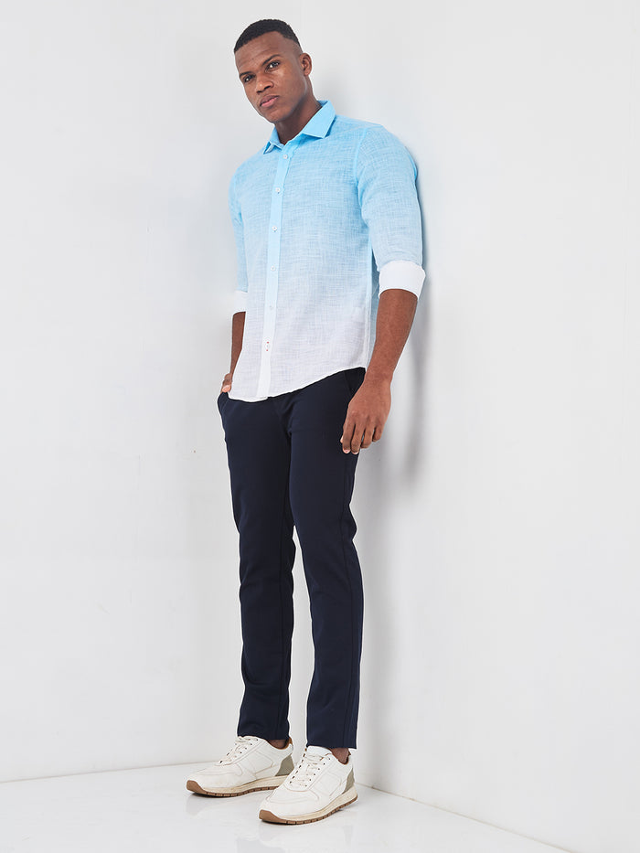 Full sleeves Slim Fit Blue Ombre Slub Print Shirt