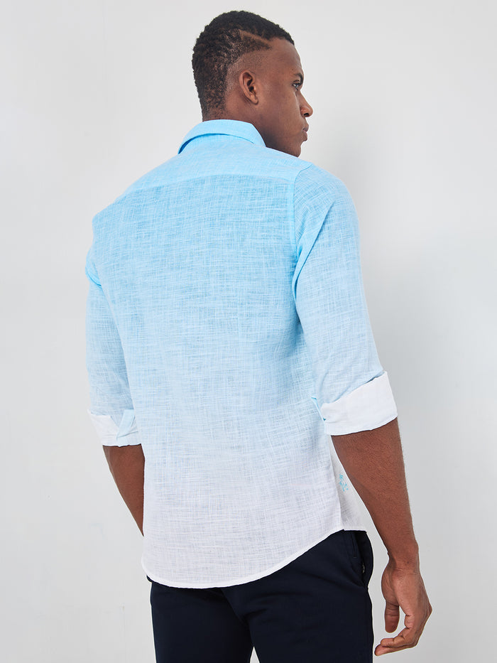 Full sleeves Slim Fit Blue Ombre Slub Print Shirt