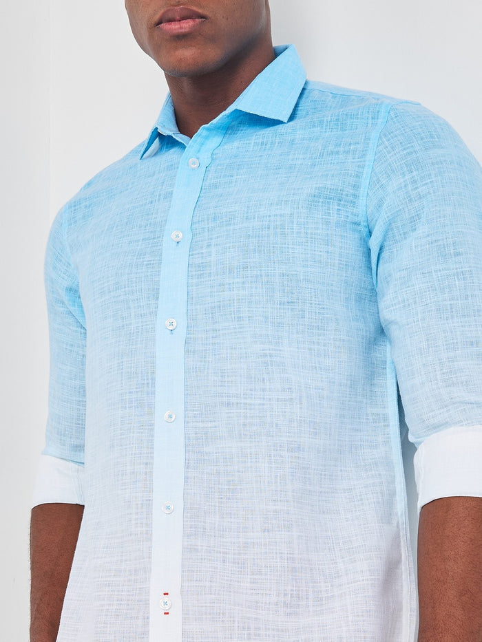Full sleeves Slim Fit Blue Ombre Slub Print Shirt