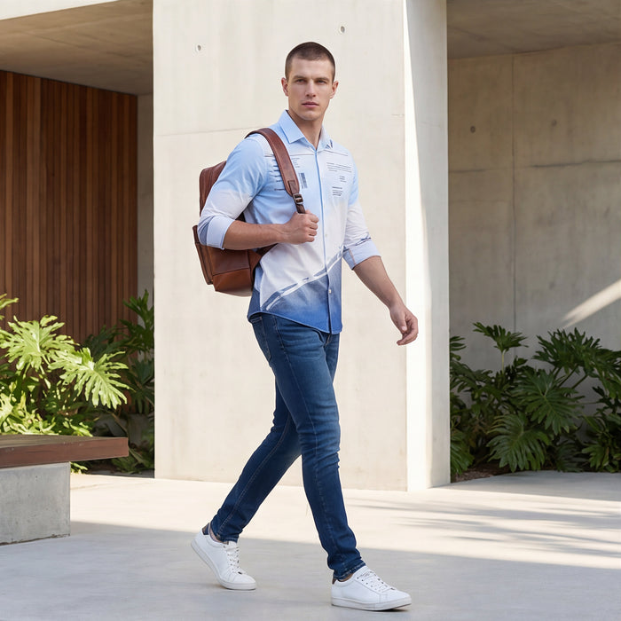 Full sleeves Slim Fit Blue Placement Graphic Print Fashion Shirt