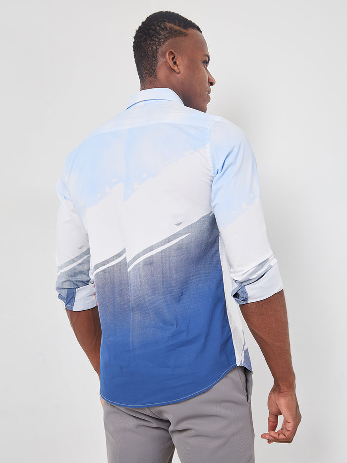 Full sleeves Slim Fit Blue Placement Graphic Print Fashion Shirt