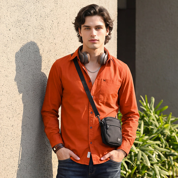 Full Sleeves Slim Fit Brick Red Button-Down Oxford Solid Shirt
