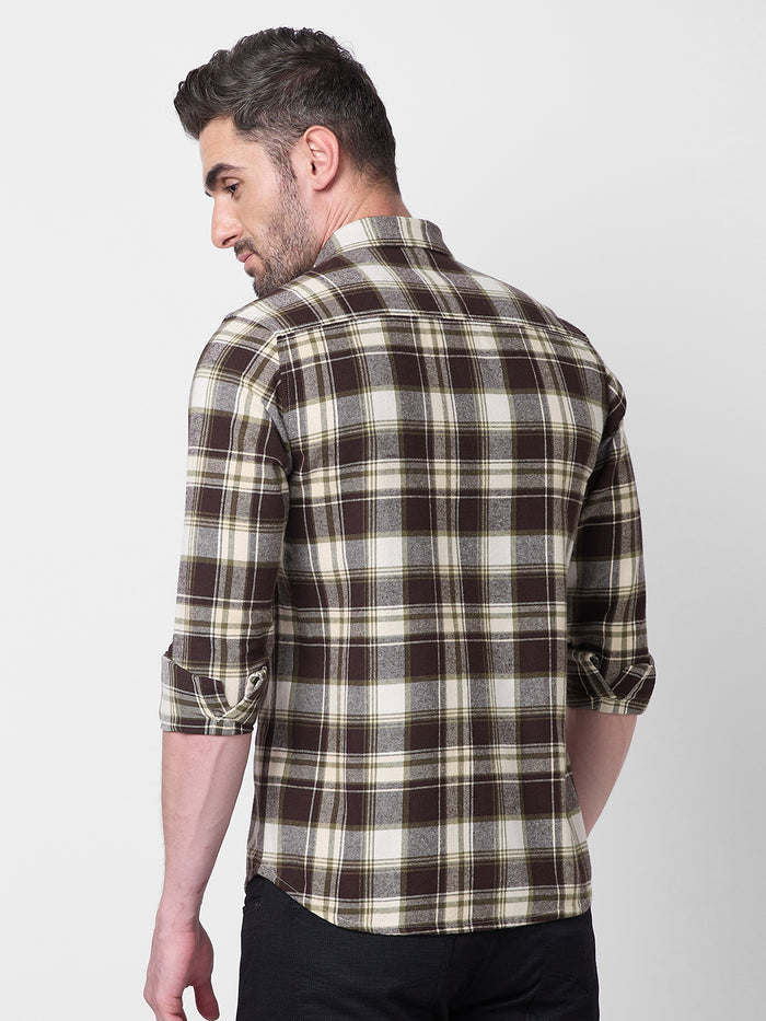 Full sleeves Slim Fit Brown Brushed Checks Shirt