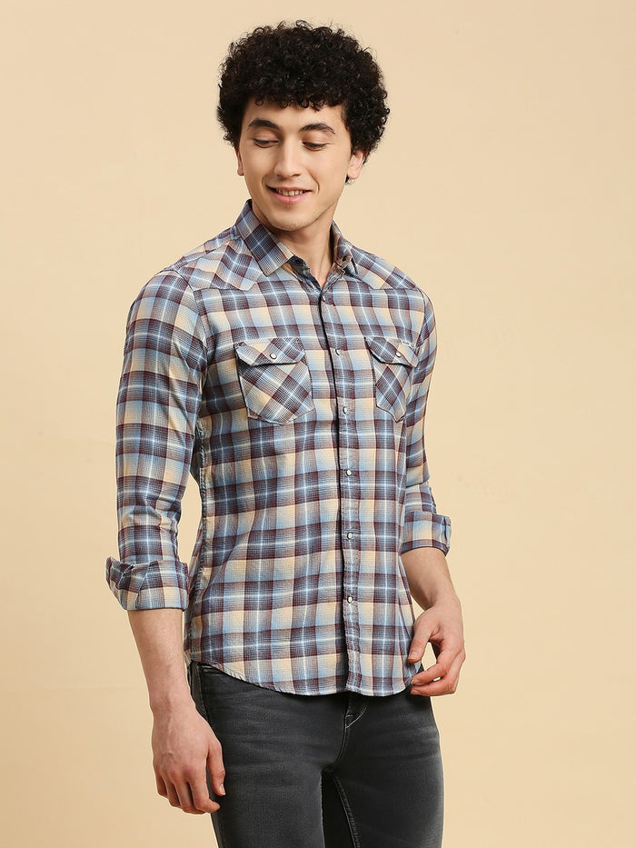 Full Sleeves Slim Fit Burgundy Checks Shirt