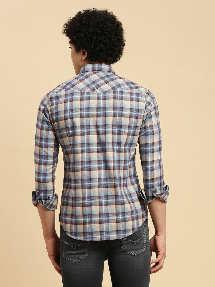 Full Sleeves Slim Fit Burgundy Checks Shirt