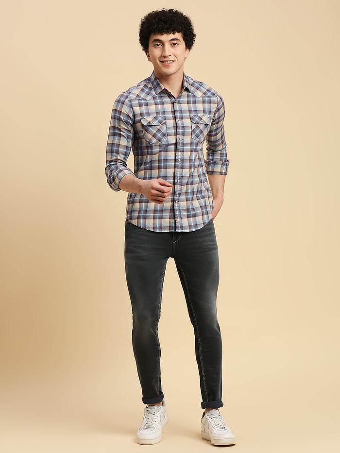 Full Sleeves Slim Fit Burgundy Checks Shirt