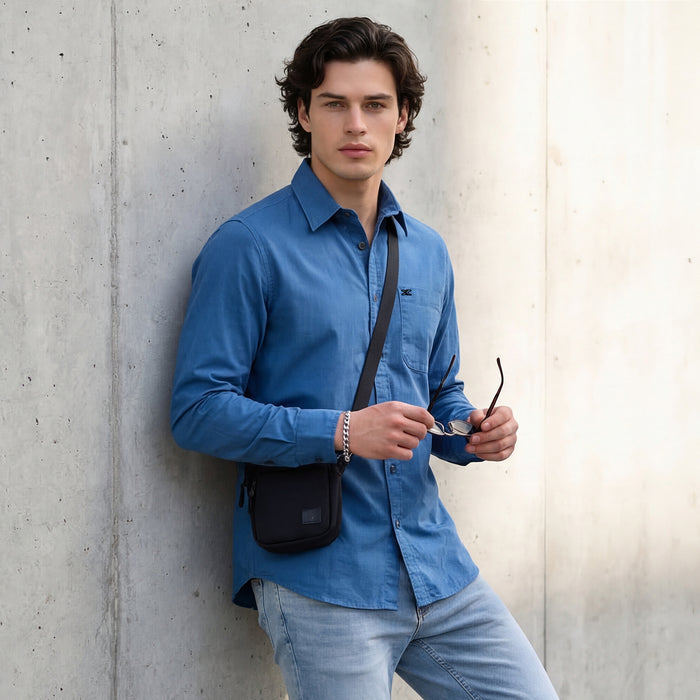 Full Sleeves Slim Fit Cobalt Blue Button-Down Oxford Solid Shirt