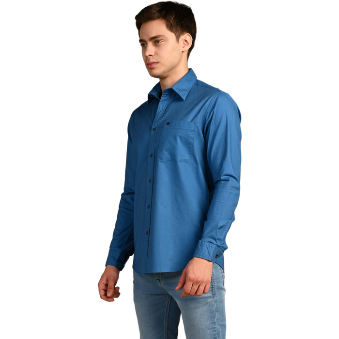 Full Sleeves Slim Fit Cobalt Blue Button-Down Oxford Solid Shirt