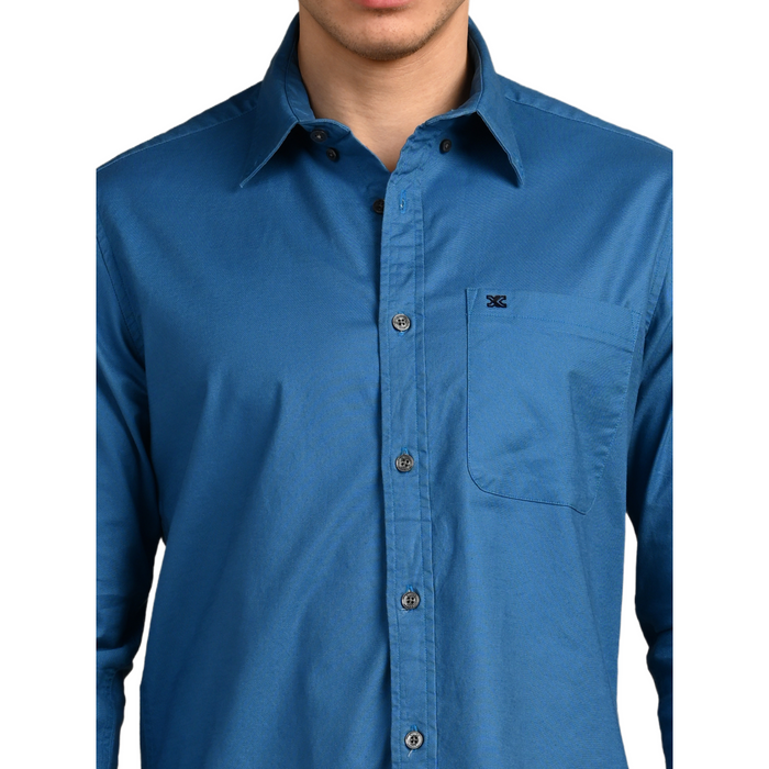 Full Sleeves Slim Fit Cobalt Blue Button-Down Oxford Solid Shirt