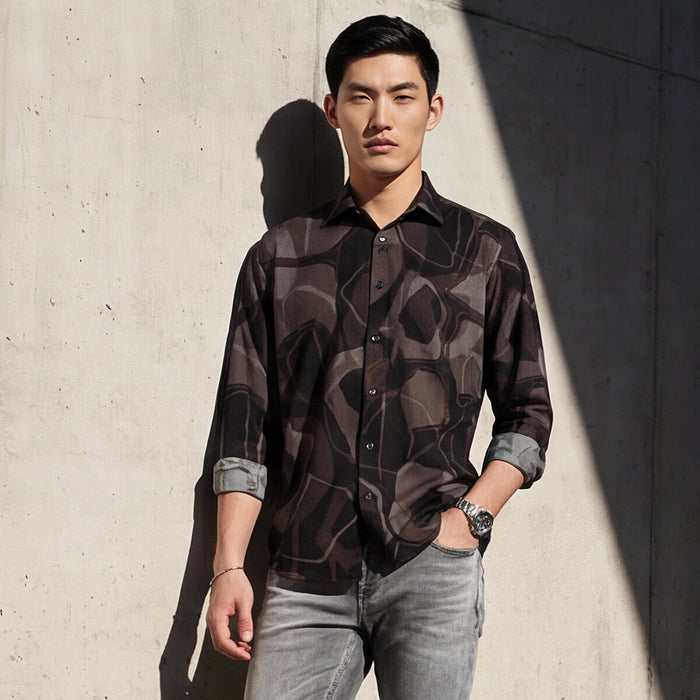 Full Sleeves Slim Fit Coffee All-Over Big Abstract Melange Print Shirt