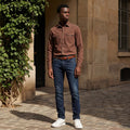 Full Sleeves Slim Fit Coffee washed Double Pocket Color Denim Solid Shirt