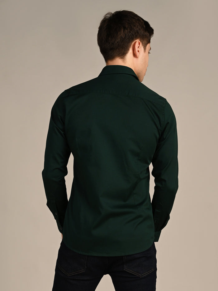 Full sleeves Slim Fit Dark Green Premium Satin Solid Shirt