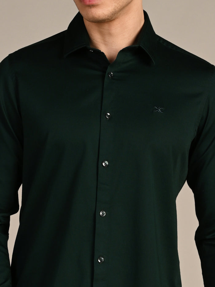 Full sleeves Slim Fit Dark Green Premium Satin Solid Shirt