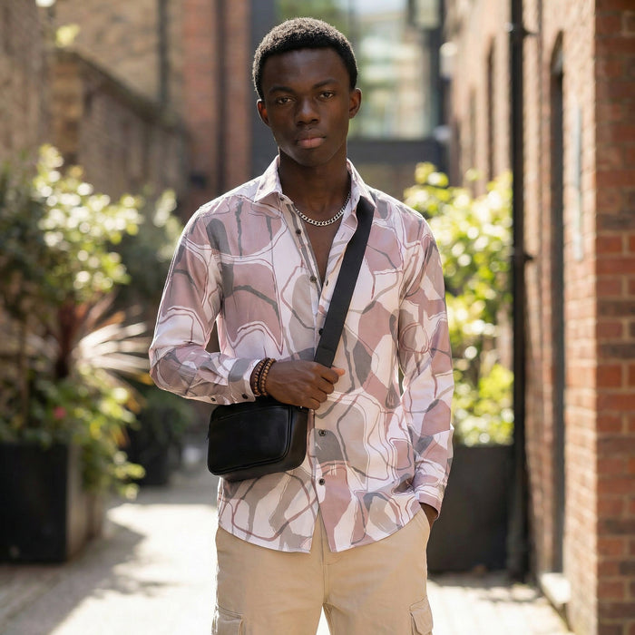 Full Sleeves Slim Fit Dull Pink All-Over Big Abstract Print Shirt