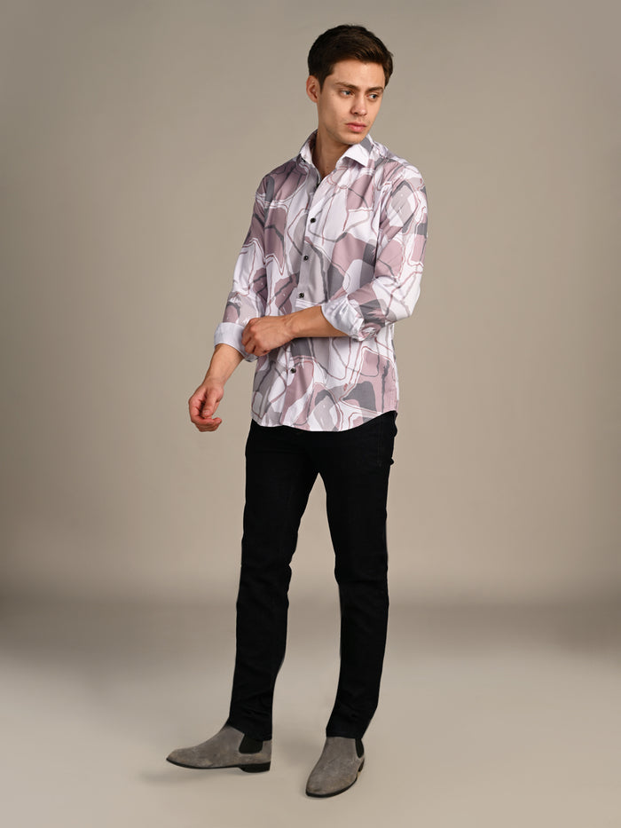 Full Sleeves Slim Fit Dull Pink All-Over Big Abstract Print Shirt