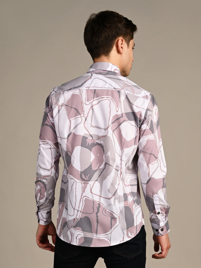 Full Sleeves Slim Fit Dull Pink All-Over Big Abstract Print Shirt