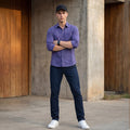 Full Sleeves Slim Fit Dusty Lavender Dobby Structure Button-Down Solid Shirt