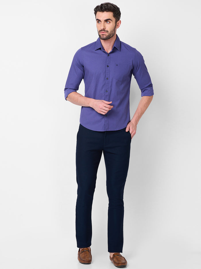 Full Sleeves Slim Fit Dusty Lavender Dobby Structure Button-Down Solid Shirt