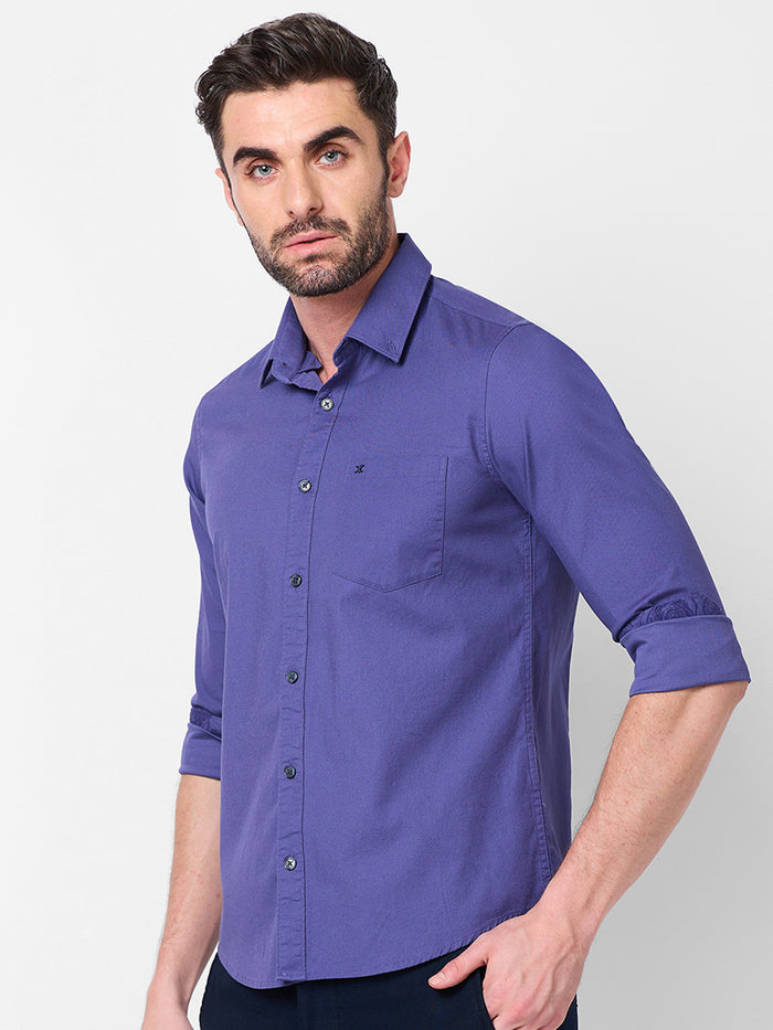 Full Sleeves Slim Fit Dusty Lavender Dobby Structure Button-Down Solid Shirt