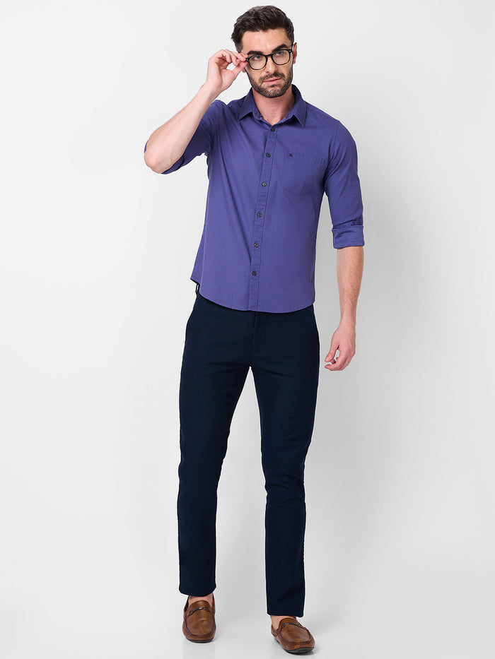 Full Sleeves Slim Fit Dusty Lavender Dobby Structure Button-Down Solid Shirt