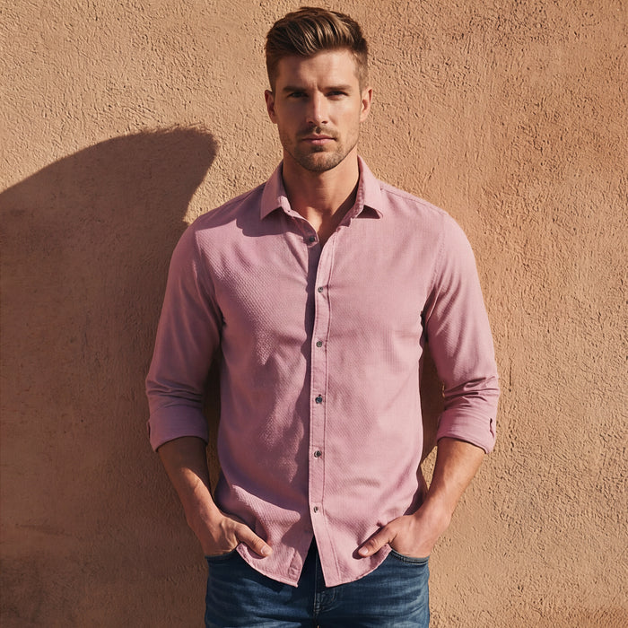Full sleeves Slim Fit Dusty Pink HoneyComb Tructur Dobby Solid Shirt