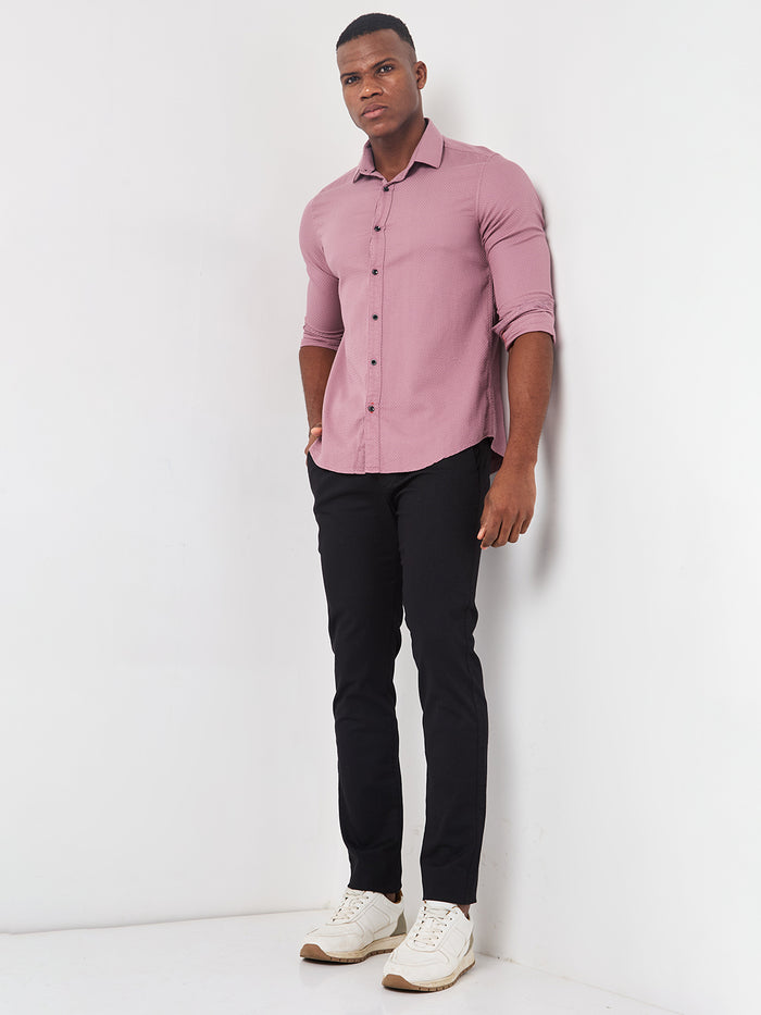 Full sleeves Slim Fit Dusty Pink HoneyComb Tructur Dobby Solid Shirt