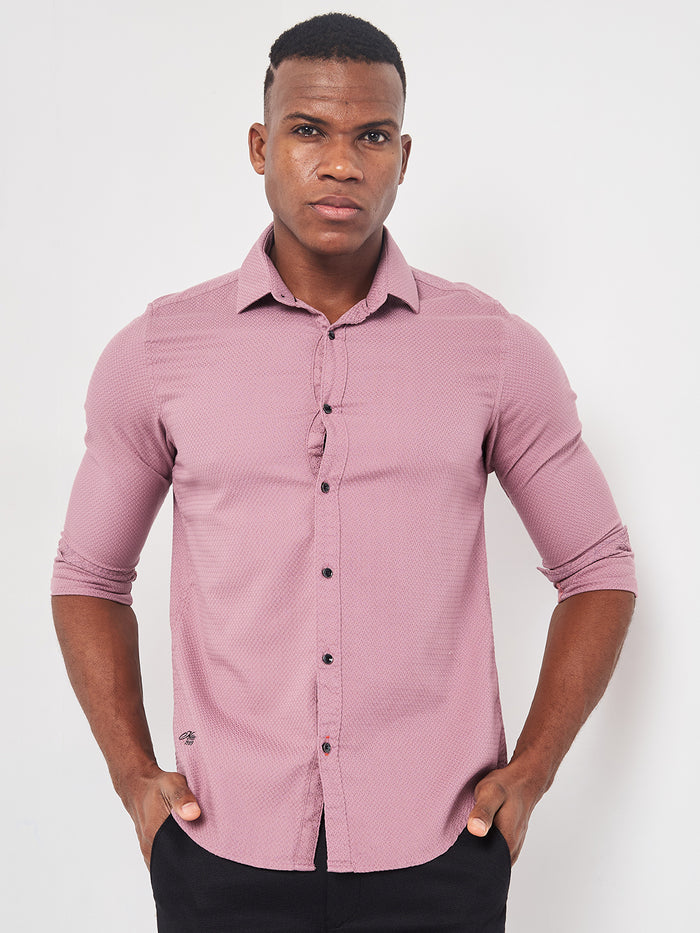 Full sleeves Slim Fit Dusty Pink HoneyComb Tructur Dobby Solid Shirt