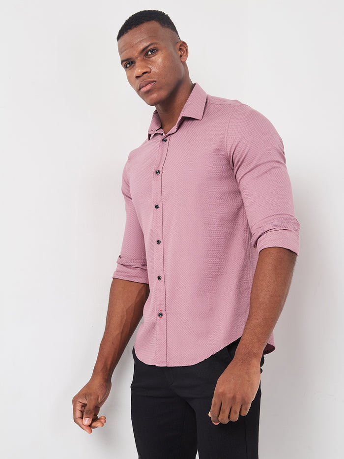 Full sleeves Slim Fit Dusty Pink HoneyComb Tructur Dobby Solid Shirt