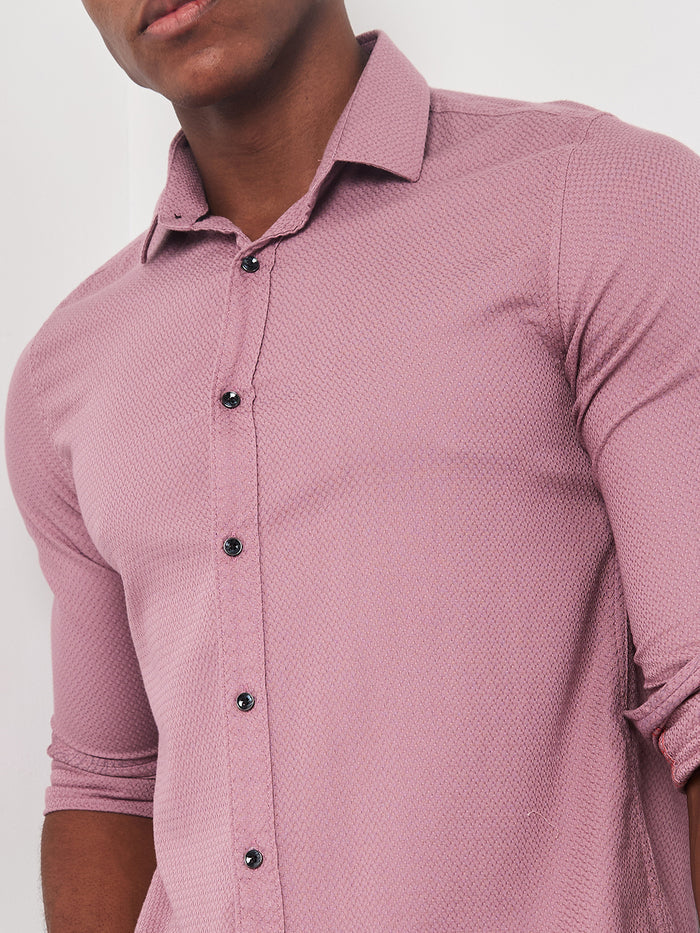 Full sleeves Slim Fit Dusty Pink HoneyComb Tructur Dobby Solid Shirt
