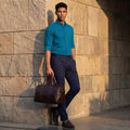 Full Sleeves Slim Fit Emerald Blue Button-Down Oxford Solid Shirt