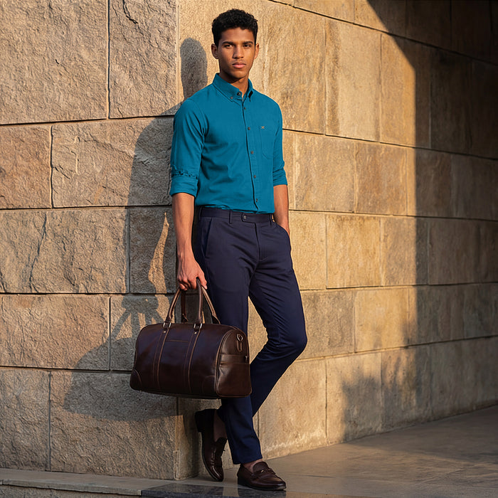 Full Sleeves Slim Fit Emerald Blue Button-Down Oxford Solid Shirt