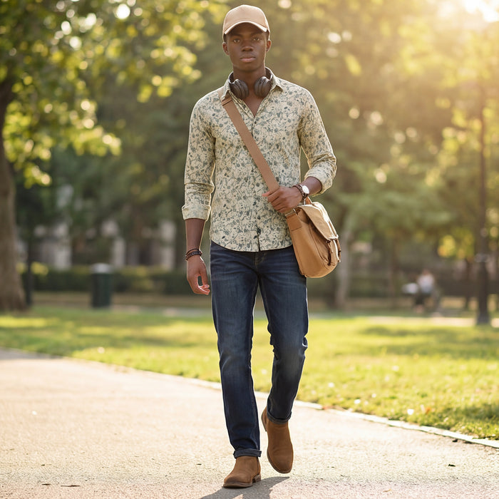 Full sleeves Slim Fit Green All-Over Distressed  Botanical Dobby Print Shirt